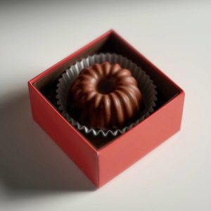 Box containing one Mushroom Infused Chocolate Power Punch candy, showcasing its decadent Costa Rican dark chocolate.